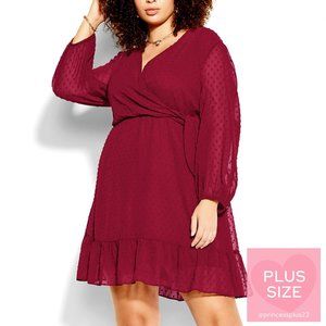 City Chic | *PLUS SIZE* | Dobby Ruffles Dress - Ruby